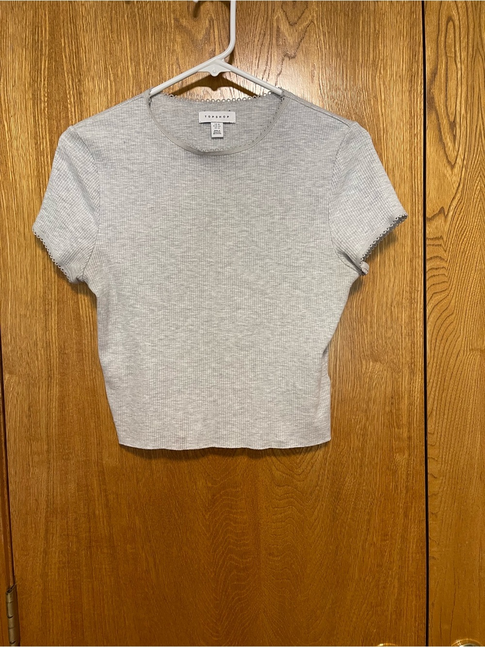 Topshop Light Gray Ribbed Cropped Short Sleeve Tee